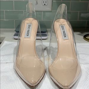 Sexy clear pointy toe heels